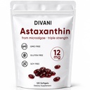 DIVANI astaksantiini 12mg, antioksüdandi toidulisand igapäevaseks terviseks, immuunsüsteemi, silmade ja naha toetamiseks, mitte-GMO, gluteenivaba - 120 Softgels