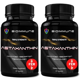 BioImmune 2 Pack Triple Strength AstaQuilTM Astaksanthin 12mg Enhanced Absorption, 120 Softgels w/Organic Coconut Oil.