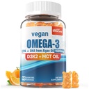 Vegan Omega 3 Gummies 1280mg + Vitamiin D3 K2 (MK7), Omega 3 Kalaõli Alternatiivne täiskasvanutele, w / vetikad EPA 600mg & DHA 400mg, MCT õli - ei kala maitse - aju, silma, immuunsuse tervise, suhkruvaba, 1 pakend