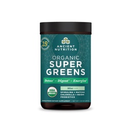 Ancient Nutrition SuperGreens pulber probiootikumidega, orgaanilise piparmündi maitse rohelised, valmistatud tõelistest puuviljadest, köögiviljadest ja maitsetaimedest, seedetrakti ja energia toetamiseks, 25 serveerimist, 7.23oz