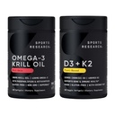 Sport Research® Multivitamiin Pack - Omega-3 Krill õli 500mg w / bensiin, fosfolipiidid & astaksantiin ja vitamiin K2 & Vegan D3 5000iu koos kookospähkli MCT õli - Non-GMO · Gluteenivaba