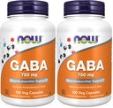 NOW Foods Supplements,GABA (gamma-aminovõihape) 750mg,Neurotransmitteri tugi *,100 Veg kapslit,(2. pakend)