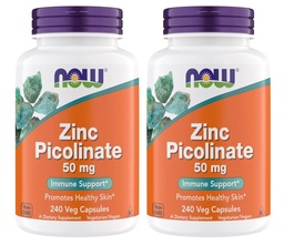 Nüüd toidulisandid, tsinkpikolinaat 50 mg, toetab ensüümi funktsioone, immuunsüsteemi tuge, mitte-GMO, Kosher, sobib veganitele - 240 taimetoitlase kapslit (pakk 2)