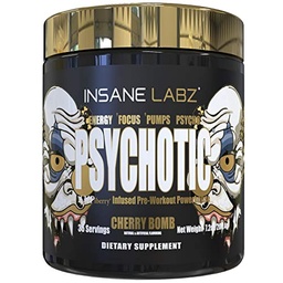 Insane Labz Psychotic Gold, High Stimulant Pre Workout Powder, Extreme Lasting Energy Focus, pumbad ja vastupidavus Beeta Alanine, DMAE Bitartraat, NO Booster (35 Servings, Cherry Bomb)