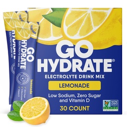 GoHydrate Madal naatriumelektrolüüdid Pulberpakendid Suhkruvaba - Kiirhüdraat Päevane Joogisegu - Nullsuhkruga Vesi Maitsepakett Üksikud D-vitamiiniga - (limonaat, 30 pakki)