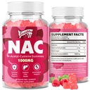 NAC Gummies Sugar-Free, N-atsetüül Cysteine NAC Supplement 1000mg antioksüdandid, Immune Support, Non-GMO, Gluteenivaba, Vegan - Vaarika Maitse, 60 Gummies