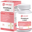 OMOGS Glutatioon & NAC täiendus, vtamin B & Selenium, toetab maksa tervist, rakulist, antioksüdandit, energiatootmist ja immuunsust, Vegan & Gluteenivaba, 90 Veg kapslit.