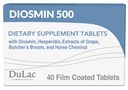 Dulac Diosmin 500, Micronized Diosmin Hesperidin Dietary Supplement 1000mg ühe portsjoni kohta, Horse Kastan Extract, Butcher's Broom & Red Grape Extract, Leg Circulation Support, 40 Tablets, valmistatud Itaalias