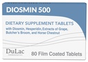 Dulac Diosmin 500, Micronized Diosmin Hesperidin Dietary Supplement 1000mg ühe portsjoni kohta, Horse Kastan Extract, Butcher's Broom & Red Grape Extract, Leg Circulation Support, 80 tabletti, valmistatud Itaalias