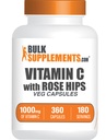 BulkSupplements.com C-vitamiin roosipuukapslitega - askorbiinhappe supplemnet, roosipuud immuunsuse toetamiseks - vegan, 2 kapslit serveerimise kohta (1000 mg), 360 loend (pakk 1)