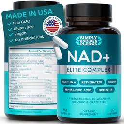 NAD+ Elite Complex – Direct NAD+ 300 mg with Urolithin A, Resveratrol, CoQ10 & Antioxidant Blend – Cellular Energy, Mitochondrial Support & Healthy Aging – Vegan, Non-GMO, 60 Capsules (30 Servings)