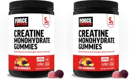 Force Factor Creatine Monohydrate Gummies, 5g Dose for Men & Women to Support Muscle, Strength, Recovery, Cognitive Health & Memory, Assorted Fruit Flavors, 150 Gummies, (Pack of 2)