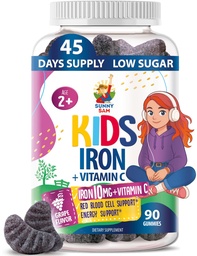 SUNNY SAM Raudkummid lastele ja teismelistele - 10mg Raudvitamiine C-vitamiiniga - Madala suhkrusisaldusega närimiskummi lisand immuunsuse toetamiseks, toetab punaste vereliblede tootmist lastele ja teismelistele tüdrukutele