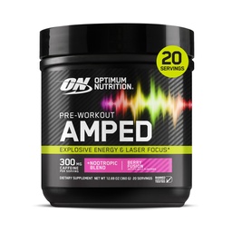 Optimum Nutrition Amped Pre-Workout, tsitrulliin, beeta-alaniin, nootroopika ja 300mg kofeiini energia, Berry Fusion, 20 Servings (pakendamine võib varieeruda)