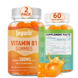Vitamin B1 Gummies 500mg, Thiamine B1 Supplement for Adults, with 600mg Calcium Citrate, Support Nervous System, Vegan, Chewable Natural Orange Flavor