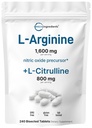 L-arginiin 1600mg L-tsitrulliin, 240 Bisected Tablets | Lämmastikoksiidi prekursor | Lihas-, energia- ja südametoetus | Mitte-GMO, Gluteenivaba - 4 kuu pakkumine