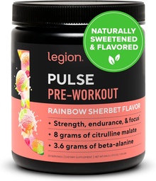 LEGION Pulse Pre Workout - Kõik looduslikud lämmastikoksiidi ettevalmistusjoogid energia suurendamiseks, kreatiinivaba, looduslikult magustatud, beeta-alaniin, tsitrulliin, Alpha GPC (Vikerkaare šerbet)