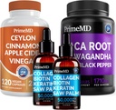5-in-1 Ceylon Cinnamon (120ct), 4-in-1 Biotin Collagen Keratin Saw Palmetto (2 fl oz - 2 Pack) & 6-in-1 Maca Root Ashwagandha (120ct) Bundle - energia, meeleolu, juuksed, nahk ja immuunsüsteem