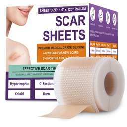 Silicone Scar Sheets,Silicone Scar Tape,Silicone Scar Removal Strips for Surgical,C-Section,Tummy Tuck,Keloid Scars (1.6"X 120" Roll-3M) Keloid Bump Removal