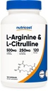 Nutricost L-arginiin L- tsitrulliini kompleks 750 mg, 120 kapslit - mitte-GMO