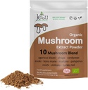 Mushroom Extract Powder - Powerful 10 Blend, Organic Lions Mane, Cordyceps, Reishi, Shiitake, Turkey Tail Mushrooms Nootropic Brain Supplement for Energy, Calm, Focus & Immune System Booster
