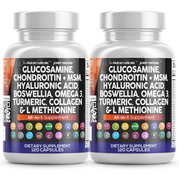 Puhas Nutraceuticals Glükosamiin Chondroitin MSM 1500mg kurkumiini, kollageeni, hüaluroonhappe, Omega 3 - ühine tervise täiendada meestele ja naistele (120 loend (2. pakk))