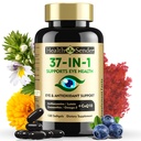 37 in 1 silma vitamiinid luteiini ja tseaksantiini lisandiga - CoQ10 silmalisa, Omega-3, mineraalid silmade tervise tugi täiskasvanutele ja vanuritele, igapäevane nägemise lisand, 120 musta softgelit