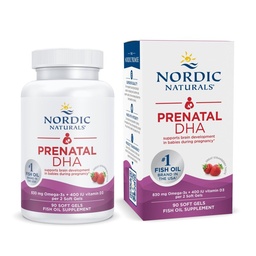 Nordic Naturals Prenatal DHA, Maasikas - 90 Soft Gels - 830 mg Omega-3 + 400 IU D3-vitamiini - Non-GMO - 45 Servings
