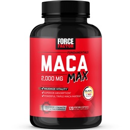 Jõufaktor Maca Max, Maca juurkapslid, et maksimeerida vitaalsust ja jõudlust, valmistatud Black Maca, Red Maca, & Yellow Maca pulbriga, Maca Root Powder, 2000mg, 120 kapslit