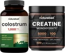 NatureBell Kreatiin Monohüdraat Pulber & Colostrum 240 kapslit 1000 mg ühe portsjoni pakendi kohta | Suur imendumine Mikroniseeritud kreatin | Ema esimene piim rohusöödast Veisest