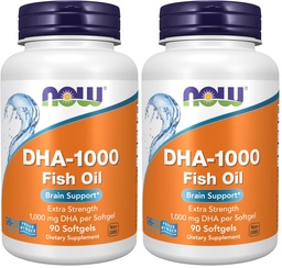 NOW Foods Supplements, DHA 1,000 Brain Support, Extra Strength, 1,000 mg DHA, 90 Softgels, (Pack of 2)