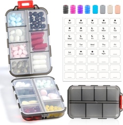14 GRIDS Travel Pill Organizer Box koos etikettidega - Travel Medicine Case Kit - Pocket Daily Pharmacy Container - Travel Medic Holder for Fish Oil Vitamin Supplement Storage - Clear Hall