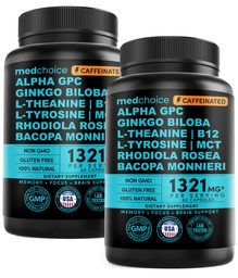 12-in-1 Nootropic Brain Supplement with Caffeine Anhydrous - Ginkgo Biloba for Brain Support, Memory, Focus - B12, Alpha GPC, L Theanine, Choline Supplements with Bioperine, 1321mg, (60ct, Pack of 2)
