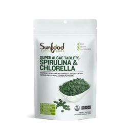 Päikesetoidud Superfoods Chlorella Spirulina tabletid - Spirulina ja Chlorella rohelised vetikad tabletid naistele ja meestele, klorofülli allikas, B-vitamiinid ja valk, purustatud raku sein, Vegan - 4 oz kott