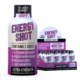 Viinamarja ekstra tugevus energia Shot 12 pk – 260mg looduslik kofeiin B12 B6 – energia ja fookuse toetus – 2 serveerimine Suhkruvaba kalorivaba roheline tee B-vitamiinid Elektrolüüdid Vegan – 1,93 fl oz
