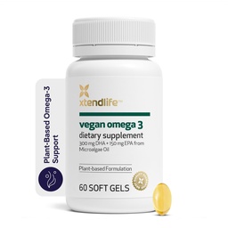 Xtendlife Vegan Omega 3 DHA & EPA for Heart, Brain & Joint Support - Potent Plant-Based Supplement from Marine Algae - 30 Day Supply - Vegan & Vegetarian Friendly