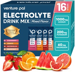 Venture Pal kõrge naatriumisisaldusega suhkruvaba elektrolüütide pulbripakett - hüdratsioonipaketid vitamiinide, naatriumi ja kaaliumiga | nullkalorid | Vegan, Keto & Paleo Sõbralik elektrolüütide joogisegu - 16 pulka