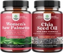Bundle of Extra Strength Saw Palmetto naistele ja Chia Seed Oil Extract Kapslid - Tugevamad paksemad Kiirem juuste kasvu Vitamiinid - Taimne Omega 3 6 9 Toidulisandid ja igapäevased kiudkapslid