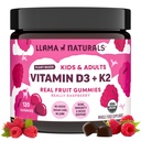 Llama Naturals D3-vitamiin, vegan, orgaaniline immuuntoetuslisand, D-vitamiini kummid täiskasvanutele ja lastele, tõelised puuviljakummi vitamiinid, luude tervise edendamine, suhkruroog, vaarika, 120 Ct