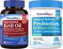 Krill Oil 1000mg ja probiootikumid Bundle, Omega 3s koos DHA EPA & Astaxanthin, Plus 80 miljardit CFU 25 tüved, soolestik, süda ja immuunfunktsioon, Non-GMO, valmistatud USAs, 60 Softgels + 60 kapslit