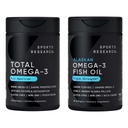 Sport Research® Omega-3 Fish Oil Bundle - Total Omega-3 2200mg (Krill, Lõhe & Pollock) + Triple Tugevus Kalaõli 1250mg - High EPA & DHA Supplement
