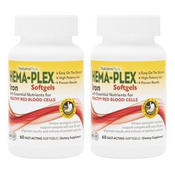 NaturesPlus Hema-Plex Raud - 60 kiiretoimelist pehmet - 2 Pack - 85 mg Raud + C-vitamiin ja bioflavonoidid tervetele punastele verelibledele - Vegan, Gluteenivaba - 40 kokku