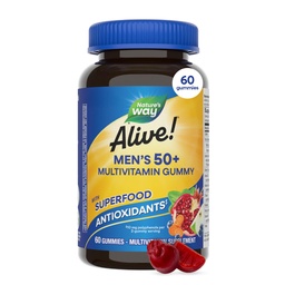 Looduse Tee Elus! Meeste 50 Plus multivitamiini Gummy, igapäevane närimismultivitamiinid B-vitamiinide, D3-vitamiini ja tsinkiga meestele, toetab südame, silmade ja energia ainevahetust, * puuviljamaitseline, 60 kummikut