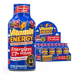 Vitamiin Energia B12 11 000% Extra Tugevus Energia Shot Açaí Granaatõuna 12 Pack, 260mg looduslik kofeiin, B12 & B6, Nootroopne fookus, Vitality, nullsuhkrut, Gluteenivaba, Vegan, Kosher, 1,93 fl oz