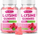 2 Pack L-Lysine 1000mg Gummies, Lüsiini täiendus täiskasvanutele ja lastele, Essential Amino Acid huultele ja suuõõne tervisele, Boost Immune & Kollageen & Kaltsium, Suhkruvaba, Vaarikamaitse, 120 Count