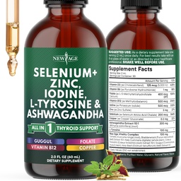 Kilpnäärme tugitilgad - Selenium, tsink, jood, L-türosiin, ashwagandha, kurkum, Schisandra Guggu, Cayenne, basiilik - vedellisandi Folaadi vaskalkohol - Tasuta, Vegan, Non-GMO - 2 oz