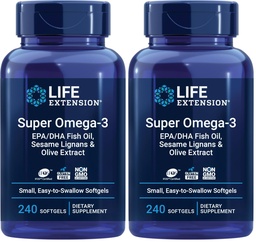 Life Extension Super Omega-3 EPA / DHA kalaõli, seesami ignaanid ja oliiviekstrakt - süda, aju, põletik Tervishoid, gluteenivaba, lihtne neelata, mitte-GMO, 240 Softgels (pakk 2)