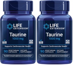 Life Extension Taurine,Pure Taurine Amino Acid Supplement,Heart,Liver and Brain Health,Longevity,Muscle and Exercise,1000 mg dose,Non-GMO,Gluten-Free,Vegetarian, Vegetarian, 90 Capsules (Pack of 2)