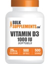 BulkSupplements.com Vitamiin D3 1000IU Softgels - kolekaltsiferool, D3 Supplement, D-vitamiin 1000 IU - 1 D3-vitamiini softgel (25mcg D-vitamiini) ühe serveerimise kohta, 500 loend (pakk 1)