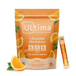 Ultima Replenisher Daily Electrolyte Powder Drink Mix – Suhkruvaba – Orange, 20 Stickpacks – Hüdratsioonipaketid 6 võtmega elektrolüütide ja mikromineraalidega – Keto Sõbralik, Vegan, Non-GMO